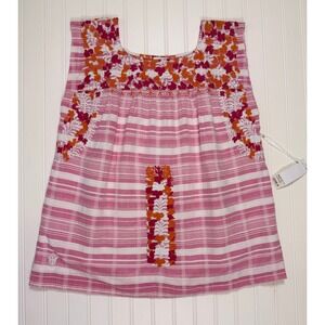 NWT J Marie Boho Sleeveless Blouse Embroidered Yoke Floral Stripe Top